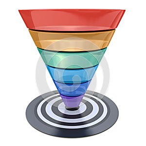 Conversion funnel over a white background with a target