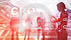 Conversion Rate Optimization. CRO Business Technology Finance concept on a virtual screen