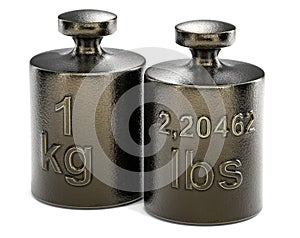 Convert one kg to pounds. Weight concept photo