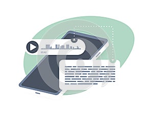 Convert speech to text concept. Transcribe audio and voice messages to plain text. Speech-to-Text vector illustration photo