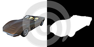 Convertable sport car city tourism luxury transport 1960s-Perspective white background alpha channel to cutout 3D Rendering 3D il