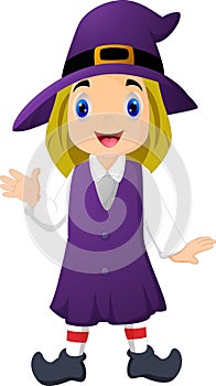 Cartoon little witch waving hand