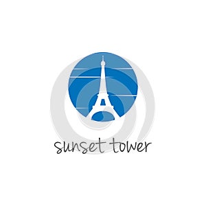 Sunset Paris France Eiffel Tower Silhouette Logo Design