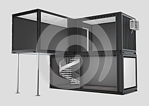 Converted old shipping container, 3d Illustration isolated gray