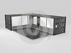 Converted old shipping container, 3d Illustration isolated gray.