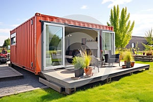 a converted shipping container used as a tiny house