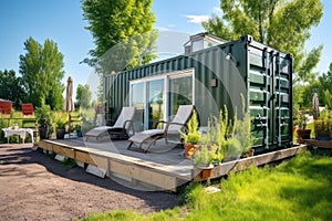 a converted shipping container used as a tiny house