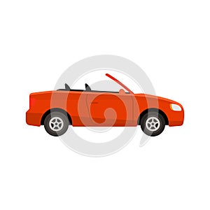 Sedan convertible car red coloured flat style vector illustration