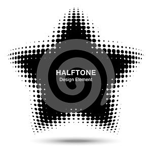 Convex black abstract vector distorted star frame halftone dots logo emblem for new technology pattern background. photo