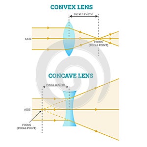 Convex and concave lens, vector illustration