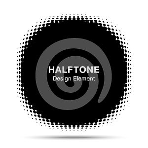 Convex distorted black abstract vector circle frame halftone dots logo emblem for new technology pattern background.