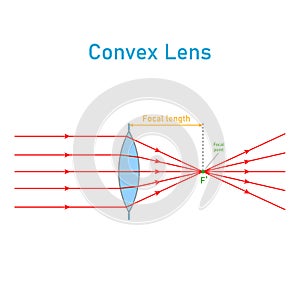 convex lens schematic diagram in optics physics.