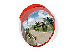 Convex mirror isolated on white background with clipping path. Polycarbonate Traffic mirror Curved Glass. photo