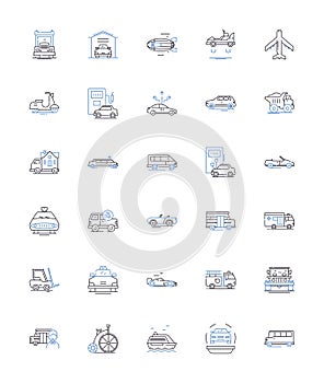 Conveyance line icons collection. Transportation, Delivery, Transfer, Shipment, Transference, Movement, Carriage vector