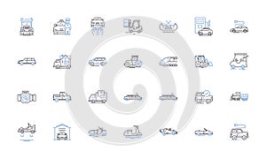 Conveyance services line icons collection. Transportation, Delivery, Logistics, Shipment, Freight, Hauling, Dispatch