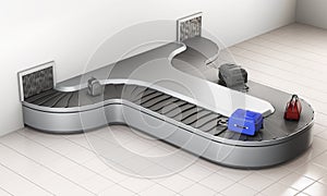 Conveyer belt at the airport. Baggage claim. 3d rendering