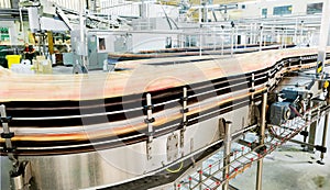 Conveyer belt with empty bottles