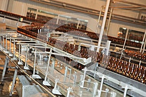 Conveyer line with many beer bottles