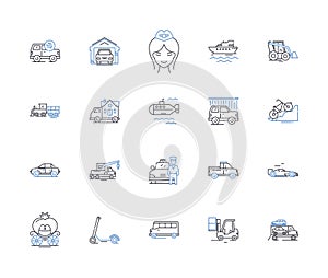 Conveying services line icons collection. Shipping, Delivery, Transportation, Logistics, Dispatch, Freight, Distribution