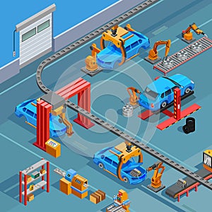 Conveyor Automotive Manufacturing System Isometric Poster