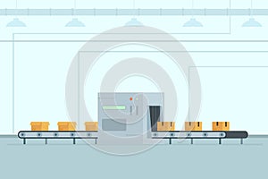 Conveyor belt with boxes on factory