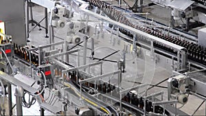 Conveyor belt of a brewery - beer bottles in production and bottling