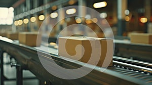 Conveyor Belt with Cardboard Boxes.AI generated image photo