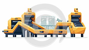 A conveyor belt at the factory, plant or warehouse in front and perspective view. Modern realistic illustration of a