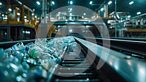 Conveyor Belt Filled With Plastic Bottles