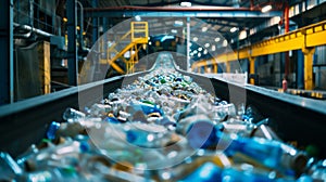 Conveyor Belt Filled With Plastic Bottles