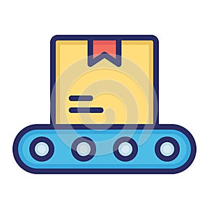 Conveyor belt, logistics, package, box fully editable vector icon photo
