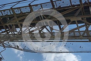 Conveyor belt at an old gravel quarry. Mining and quarrying equipment