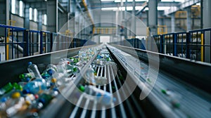 Conveyor Belt Overflowing With Plastic Bottles