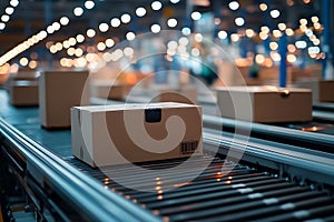 Conveyor Belt Packages in Warehouse