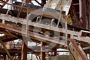 Conveyor belt of stone crushing plant. Industry.