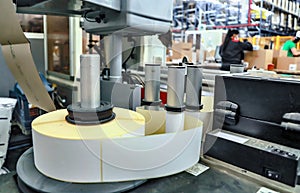 logistic warehouse. packing line in a logistics warehouse. conveyor belt in a modern production line