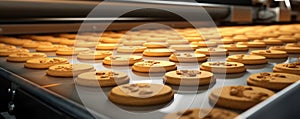 Conveyor Belt Work In The Food Industry Possibly For Cookie Production