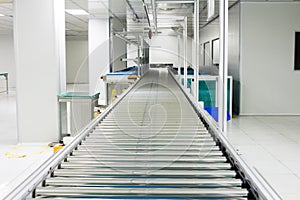 The conveyor chain, and conveyor belt on production line set up in clean room area