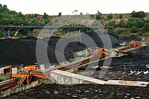 Conveyor in the stockpile of a coal mining photo