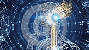 Conveys themes of AI data analysis and machine intelligence with a