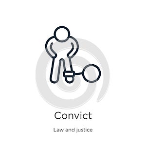 Convict icon. Thin linear convict outline icon isolated on white background from law and justice collection. Line vector convict