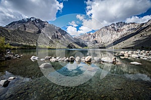 Convict Lake in the springtime, located off of US-395, near Mammoth Lakes California in the eastern Sierra Nevada mountains, Inyo