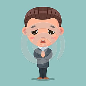 Convince agree pray ask businessman mascot condolences compassion cartoon design vector illustration