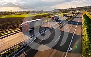 Convoy of cargo transportation trucks