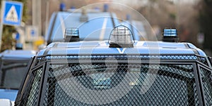 Convoy with several police cars and armored vehicles