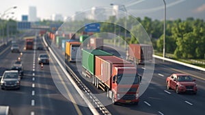 A convoy of trucks transporting containers on a highway exemplifying the logistical aspect of container leasing and photo