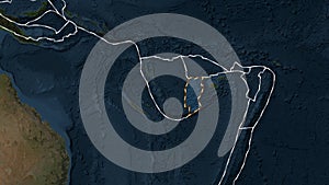 Conway Reef plate highlighted. Patterson Cylindrical. Satellite