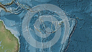 Conway Reef plate outlined. Patterson Cylindrical. Topografic