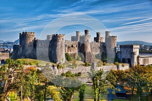 Conwy Castle in Wales, United Kingdom, series of Walesh castles