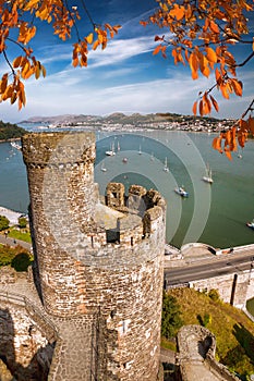 Conwy Castle in Wales, United Kingdom, series of Walesh castles